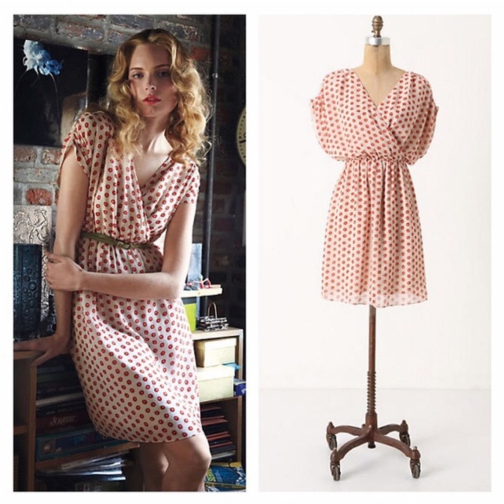 ANTHROPOLOGIE - The Addison Story Wrap Foldover dots dress Size S